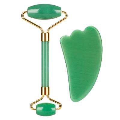 China Face Lift Roller Massager Face Lift Roller Set Gua Sha Green Jade Cosmetic Roller for Face and Eye for sale