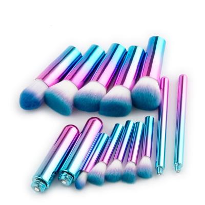 China Angular Blush Tool 10pcs Private Design Anamorphism Kabuki Threaded Cosmetic Pink Blue Brush Set for sale