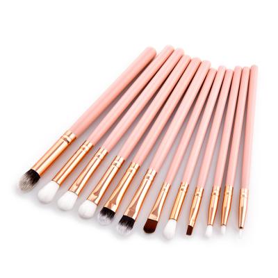 China Angular Blush Professional Wooden Rose Gold 12 Piece Makeup Eye Shadow Brush Set for sale