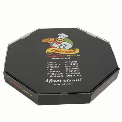 China Custom Recyclable Italy Hexagon Corrugated Kraft Paper Black Food Grade Design Logo Octagonal Pizza Box for sale