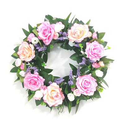 China Hot Design Plastic 18 Inches Flower Hanging Ring Garland Decoration Pink Rose Home Decor Garland for sale