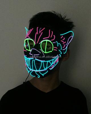 China Active Regular On/Flashing/Sound/Off Hot Selling Sound Activated EL Wire Cat Mask Halloween Mask LED Men Cool Gift Festival Wedding Party Glowing Mask for sale