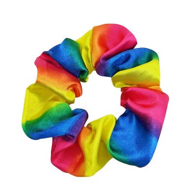 China Hot Sale Fashion Hair Decoration Colors Handmade Satin Hair Scrunchies High Quality Stretch Rainbow Elastic Headband For Girls for sale