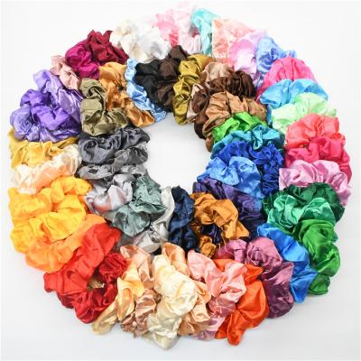 China Custom Logo Girls Satin Solid Color Hair Decoration Elastic Hair Bands Hair Accessories Ponytail Holder Satin Hair Scrunchies New for sale