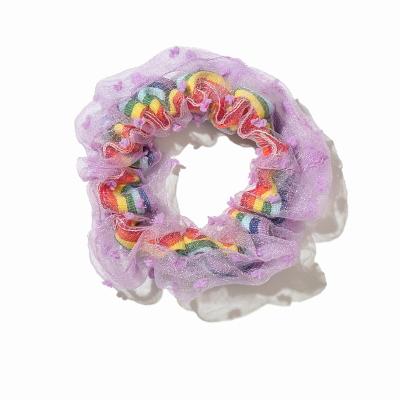 China Cute Women Mesh Hair Tie Elastic Scrunchies Hair Decoration Gradient Color Rainbow Hair Accessories for sale