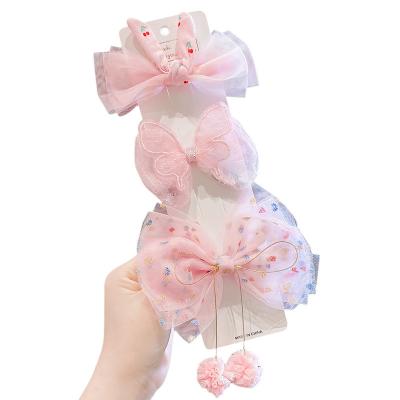 China New Cute Children Girls Hair Decoration 3PCS/Set Sweet Hair Ornament Headband Hair Clip Barrettes Shape Hair Accessories Chiffon Yarn Bow Hairpins for sale