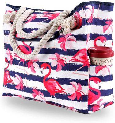 China Extra large vintage waterproof canvas beach bag with 4 interior pockets for travel, gym, swim and beach vacation for sale