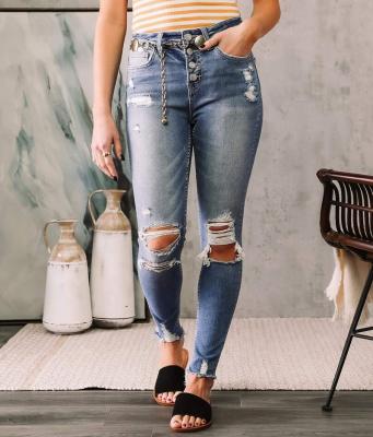 China Breathable Women's High Rise Skinny Jeans Button Fly Stretch Ankle Biter Jeans Woman Ladies Denim Side Split Pants for sale