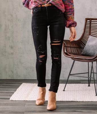 China Breathable Women High Quality Black Jeans Waist Denim Ripped Jeans Design Skinny Fit Jeans Pants For Girl for sale