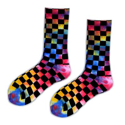 China QUICK DRY New arrive high quality cotton knitted chess tie dye socks men's contrast color school thick terry crew socks for boys for sale