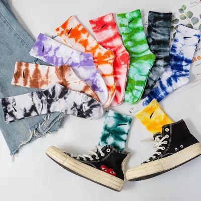 China Women cotton socks wholesale quality fashion tie dye combed cotton tube socks custom brand logo women sporting NK crew socks for sale