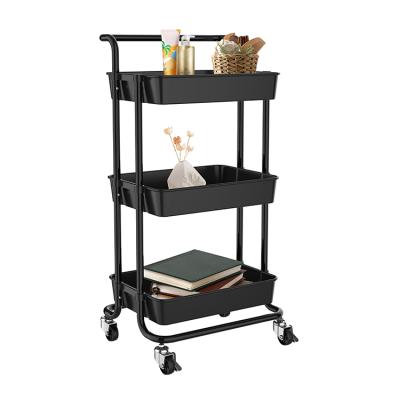 China PINPINFAMILY Newest High Quality Best-Selling Modern Home Rolled Living Room Shelf 3-Tier Trolley Foldable Serving Cart for sale