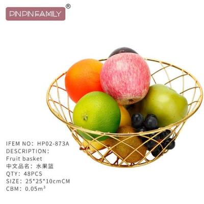 China Home Decorative Stored Pinpinfamily Modern Kitchen Wire Metal Gold Plated Round Iron Fruit Storage Basket for sale