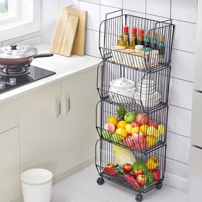 China Wholesale Viable PINPINFAMILY Four Layer Folding Household Kitchen Items Iron Storage Fruit And Vegetable Basket Under Basket Shelf for sale