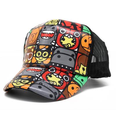 China COMMON Parent-Child Truck Driver Net Cap Colorful Printed Sponge Baseball Cap Summer Net Shade Cartoon Cap for sale