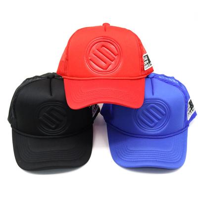 China COMMON Wholesale Custom Truck Driver Hats Five Piece Sponge Mesh Hats Embossed Craft Alphabet Baseball Caps for sale