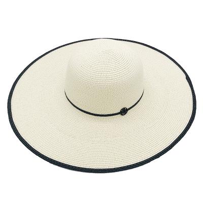 China COMMON New Color Contrast Seaside Big Along Straw Hat Foldable Sun Hat Women's Summer Travel Holiday Beach Hat for sale