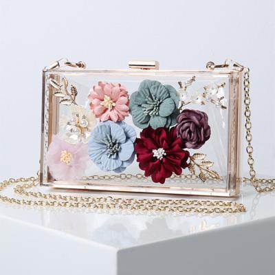 China Wholesale Simple Women Evening Clutch Bag Flower Decoration Clutch Lady Bag Chain Sling Shoulder Party Bag for sale