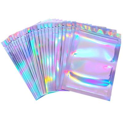 China Disposable Custom Logo Printing Silver Foil Ziplock Holographic Resealable Plastic Bag For USB Candy Jewelry for sale