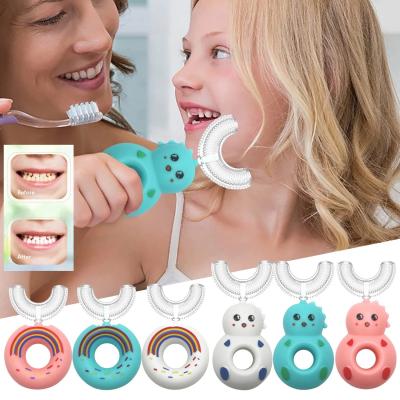 China 2022 New Arrival Food Grade Silicone Head Kids 360 U Shaped Toothbrush Lovely For Children 95*45mm for sale