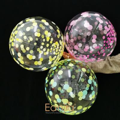 China Toy Gift Toy Eanjia 18inch Printed Purple Confetti Bubble Balloons Round Clear Bobo Balloon For Helium Air Use Gold for sale