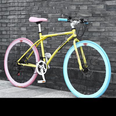 China Multicolor Adult Male 26 Inch Aluminum Alloy Steel Fixed Gear Bike DIY And 60mm High Carbon Steel 700C Frame Of Female Students 40mm for sale