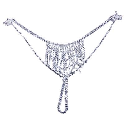 China 2pcs Women's Lovely Sexy Shiny Rhinestone Body Set Crystal Underwear Thong Card Diamond Tassel Chain Jewelry Waist Panties for sale