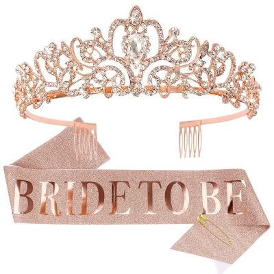 China Glitter Rose Gold Bachelorette Party Supplies Glitter Bride To Be Sash and Crown Engagement Bridal Shower Gifts for sale