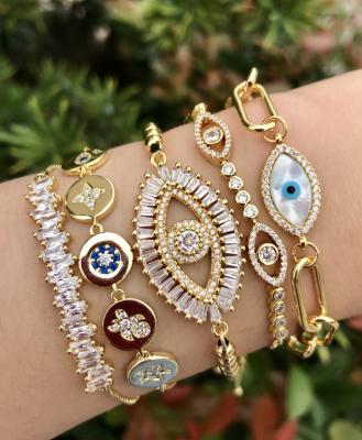 China Temperament Exquisite Gold Big Eyes Diamond Bracelet Brass Wholesale And Retail Crystal Copper Micro Set for sale