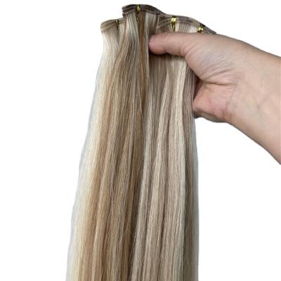 China Good Quality Silky Straight Wave Virgin Remy Human Hair Handtied Weft Hair Extension With Highlight Blonde Color for sale