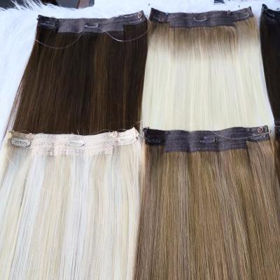 China Silky Straight Wave Invisible Cuticle Aligned Halo Hair Extensions European 100% Virgin Remy Human Hair Halo Extension for sale