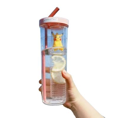 China New Viable Dry And Wet Separation Water Cup Filter Student Special Plastic Cup With Straw Net Outdoor Sports Water Cup Red for sale