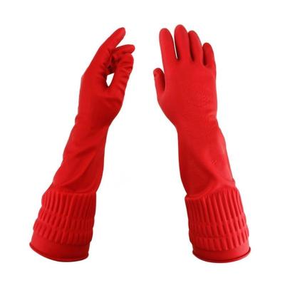 China Extra Long Dish Wash 45cm Oil Chemical Resistant Industrial Red Laundry Kitchen Household Washing Clean Rubber Gloves for sale