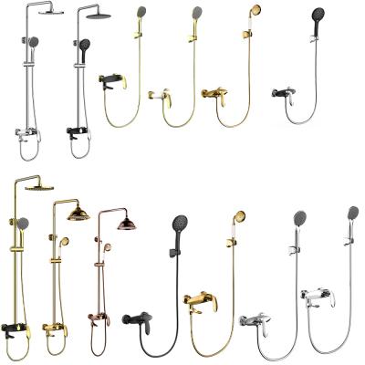 China Durable Black Gold Shower Faucet Set Brass Rainfall Bathroom Shower Mixer Taps With Bidet Hot Cold Water Mixer Tap for sale