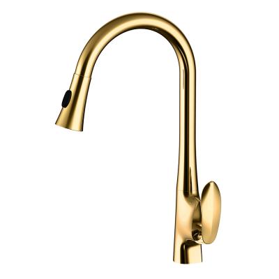 China Kitchen Thermostatic Gold Faucet Faucets Single Hole Pull Out Head Chrome Spout Mixer Tap Stream Sprayer for sale