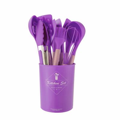 China Viable Purple Wood Handle 11 Piece Suit Novelty Kitchen Set Cookware Silicone for sale