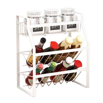 China Modern Wholesale Standing Type Three-Layer White Metal Pot Rack Kitchen Spice Rack for sale