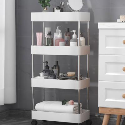 China Hot-selling sustainable plastic kitchen storage rack household bathroom rack trolley storage rack with wheel for sale