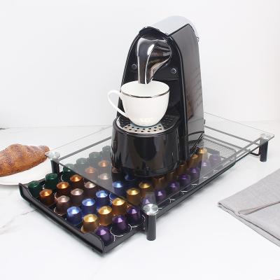 China Sustainable glass top with pod storage drawer rotating 360 degree coffee capsule holder for sale