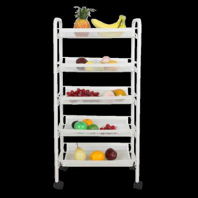 China 5-Tier Mesh Wire Rolling Multifunction Utility Cart Stocked Storage On Wheels Kitchen Cart for sale