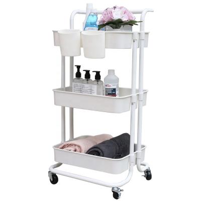 China Modern 3 Tier Office Kitchen Bedroom Garden Bathroom Metal Rolling Storage Trolley Cart for sale