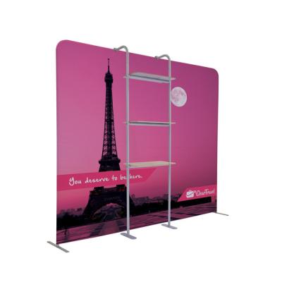 China Portable 10ft Upright Tension Fabric Stand Custom Trade Show Backdrop Media Wall Rack for sale