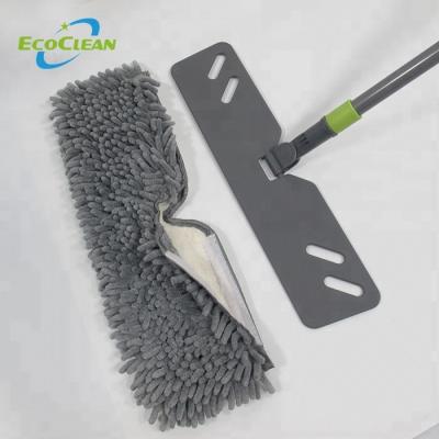 China Sustainable EcoClean Floor Dust Cleaning Microfiber Chenille Double Sided Microfiber Flat Mop for sale