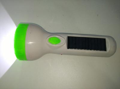 China BN-4158S Electric Solar Power Rechargeable Green Head White Body Plastic LED Flashlight To for sale