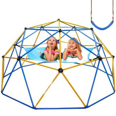 China Galvanized Steel+CO-PP Outdoor Gym Toy Geometric Domes Climber Frame with Canopy and Swing for Kids Play Center for sale