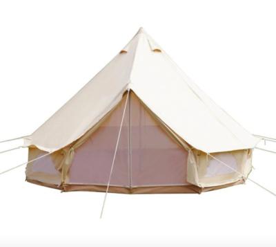 China Waterproof and rust resistant outdoor bell safari camp tent have stove hole, fabric fire resistant bell tent for sale