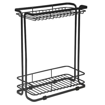 China Stocked Kitchen Double Layer Wrought Iron Tabletop Condiment Storage Rack Spice Jar Seasoning Shelf Bathroom Racks for sale