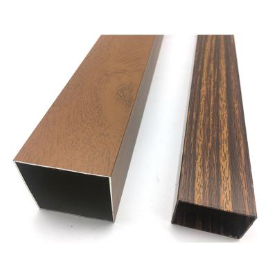 China Decorations Wood Grain Finish Square Hollow Tube Aluminum Pipe For Decoration for sale