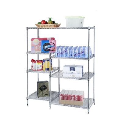 China Brand New Heavy Duty Rack Stocked Mesh Metal Chrome Organizer Multifunctional Display Kitchen Storage 4 Tiers Combination Rack for sale