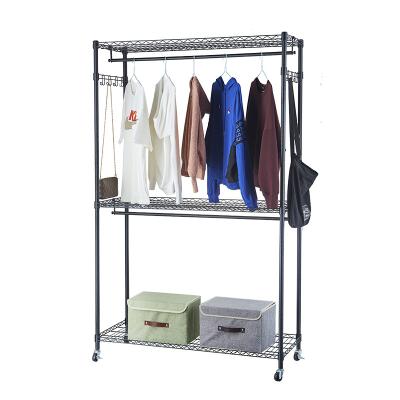 China Viable Chinese Manufacturer Under Shelf Clothes Stand Racks and Racks Hanging Clothes Storage Rack Organizer Black 3 Tier Wardrobe for sale